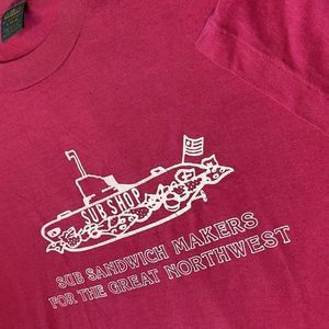 Vintage Sub Shop T Shirt Size Large 1980s JERZEES Single Stitch Pink North West